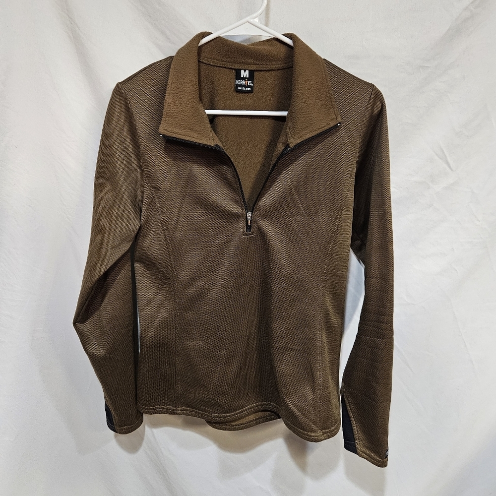 KERRITS Women’s Size Medium Equestrian 1/4 Zip Pullover Top Brown Riding Horse